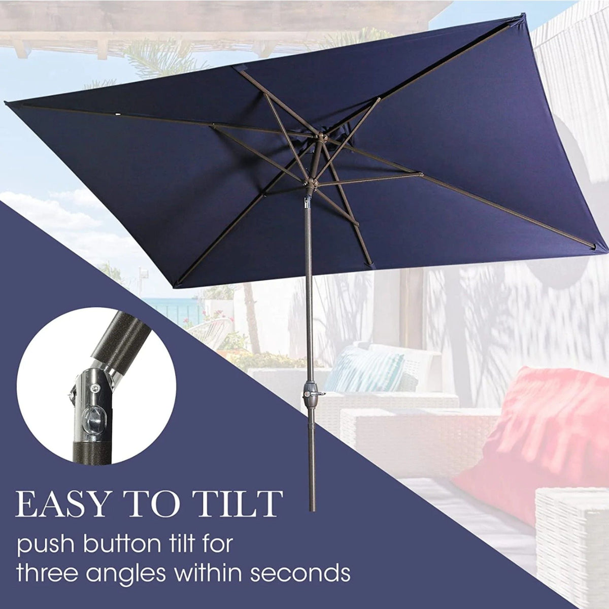 Rectangular Patio Umbrella with Crank Tilt - UV-Resistant Canopy