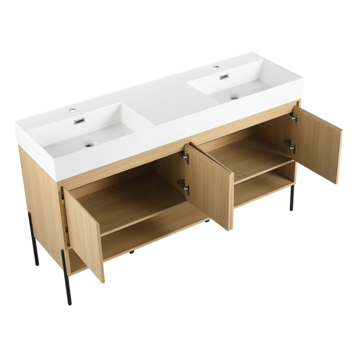 Modern Bathroom Vanity Combo with Single Resin Sink and Storage Cabinet - Light Brown