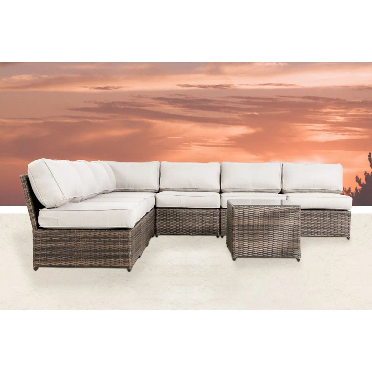 Modern Patio Rattan Sectional Set with Cushions - Multiple Colors
