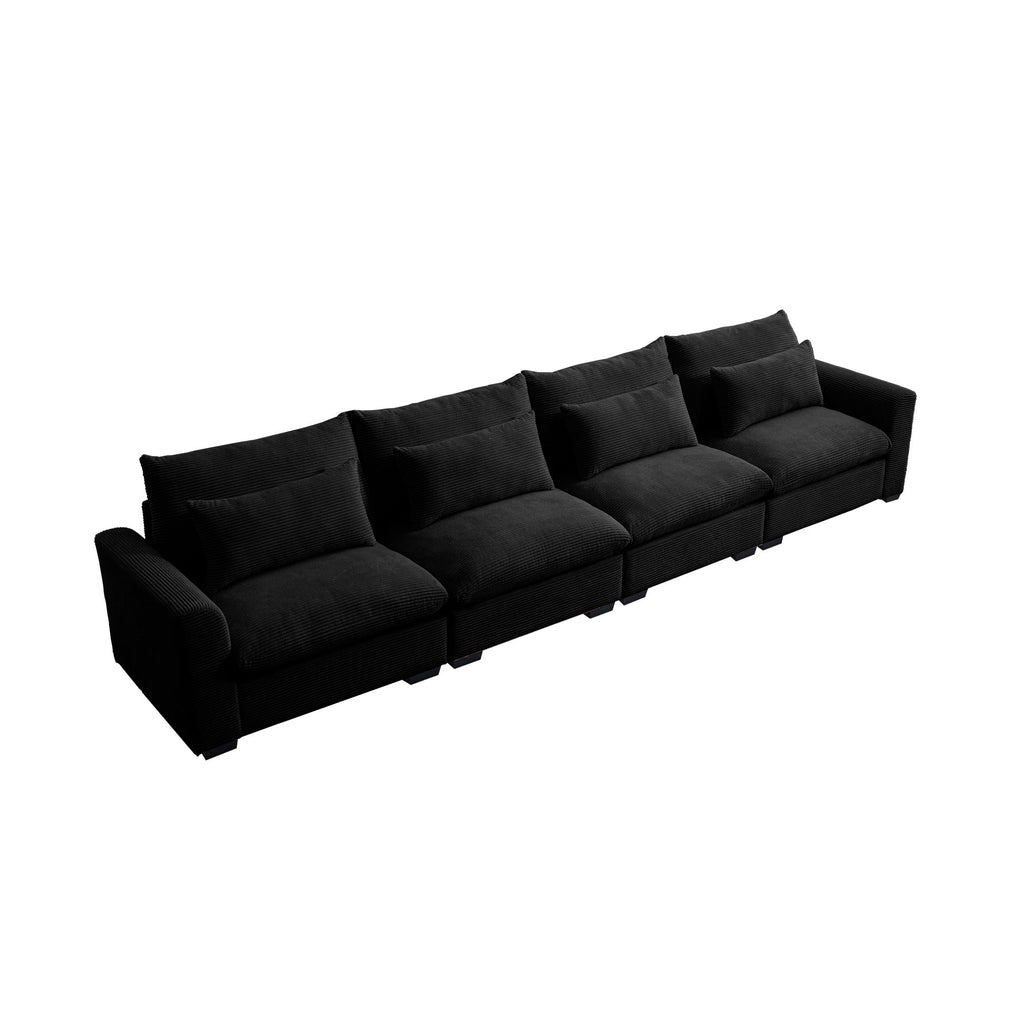 4 Seater Deep Seat Corduroy Couch for Living Room - Black, Beige, or Green