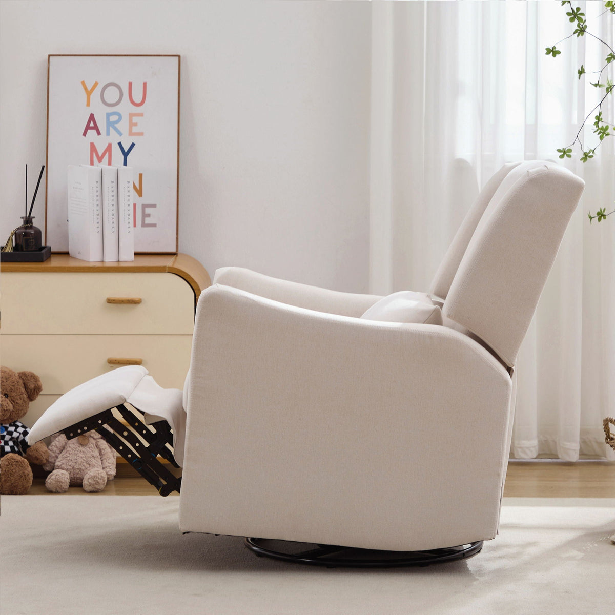 Wide Wingback Swivel Glider Rocker Recliner Chair with 360-Degree Swivel - Dark Green or Beige