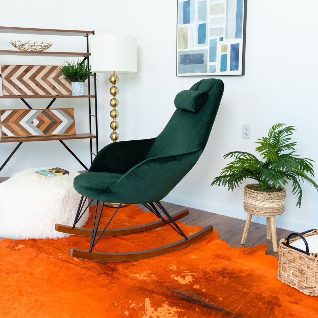 Mid-Century Modern Rocker Chair with High Density Foam - Dark Green or Dark Gray
