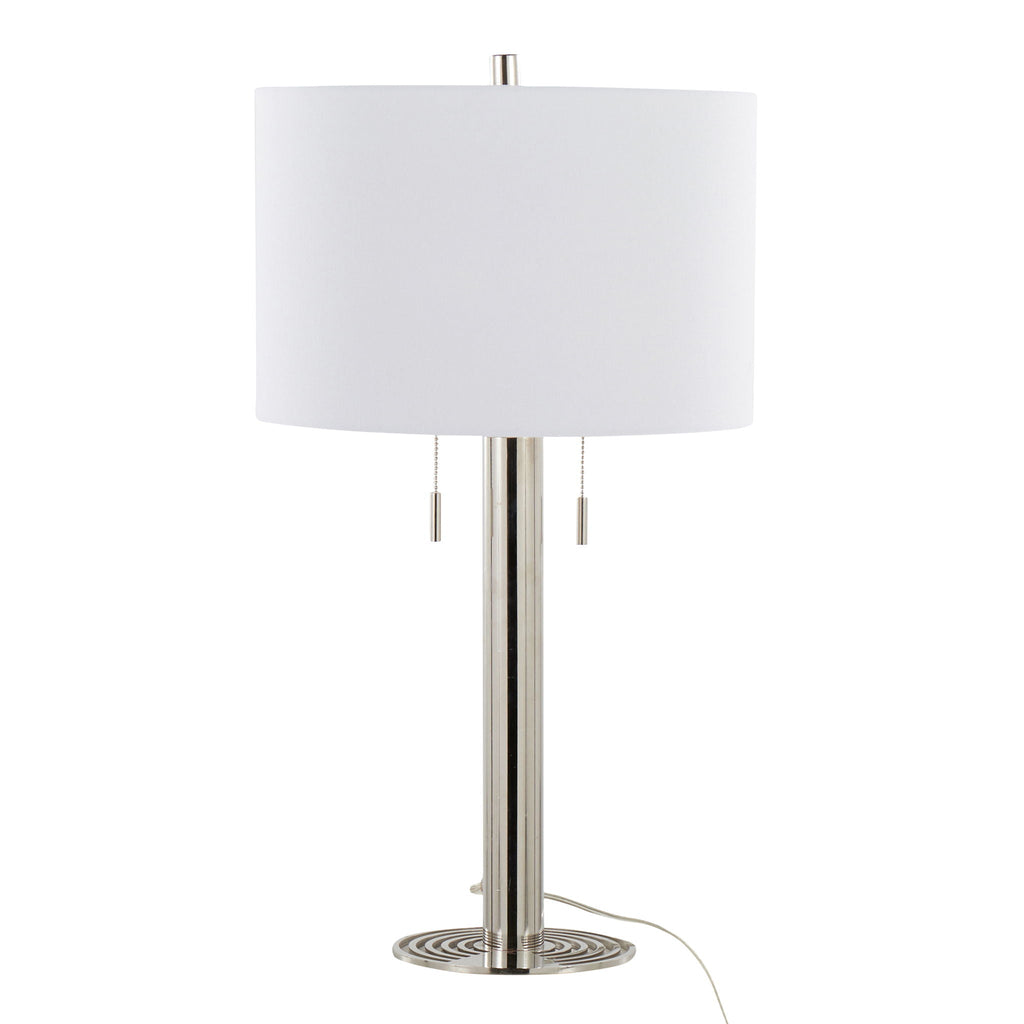 Contemporary Table Lamp Set with Polished Nickel Base - White, 29"
