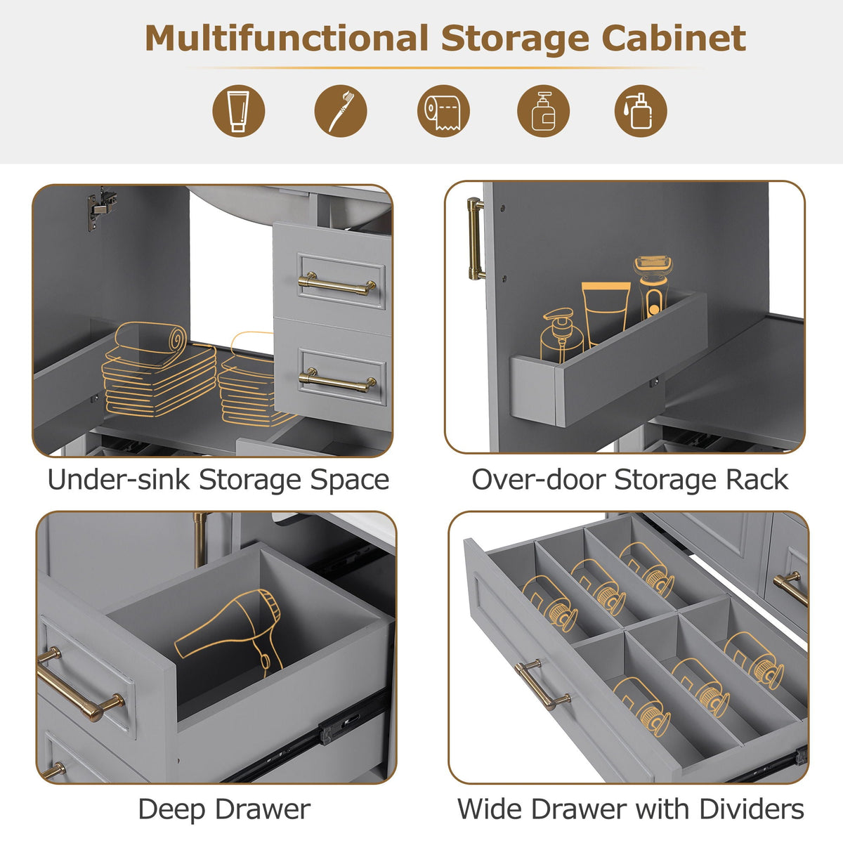 Traditional Bathroom Vanity Set with Soft Close Doors - Multiple Colors