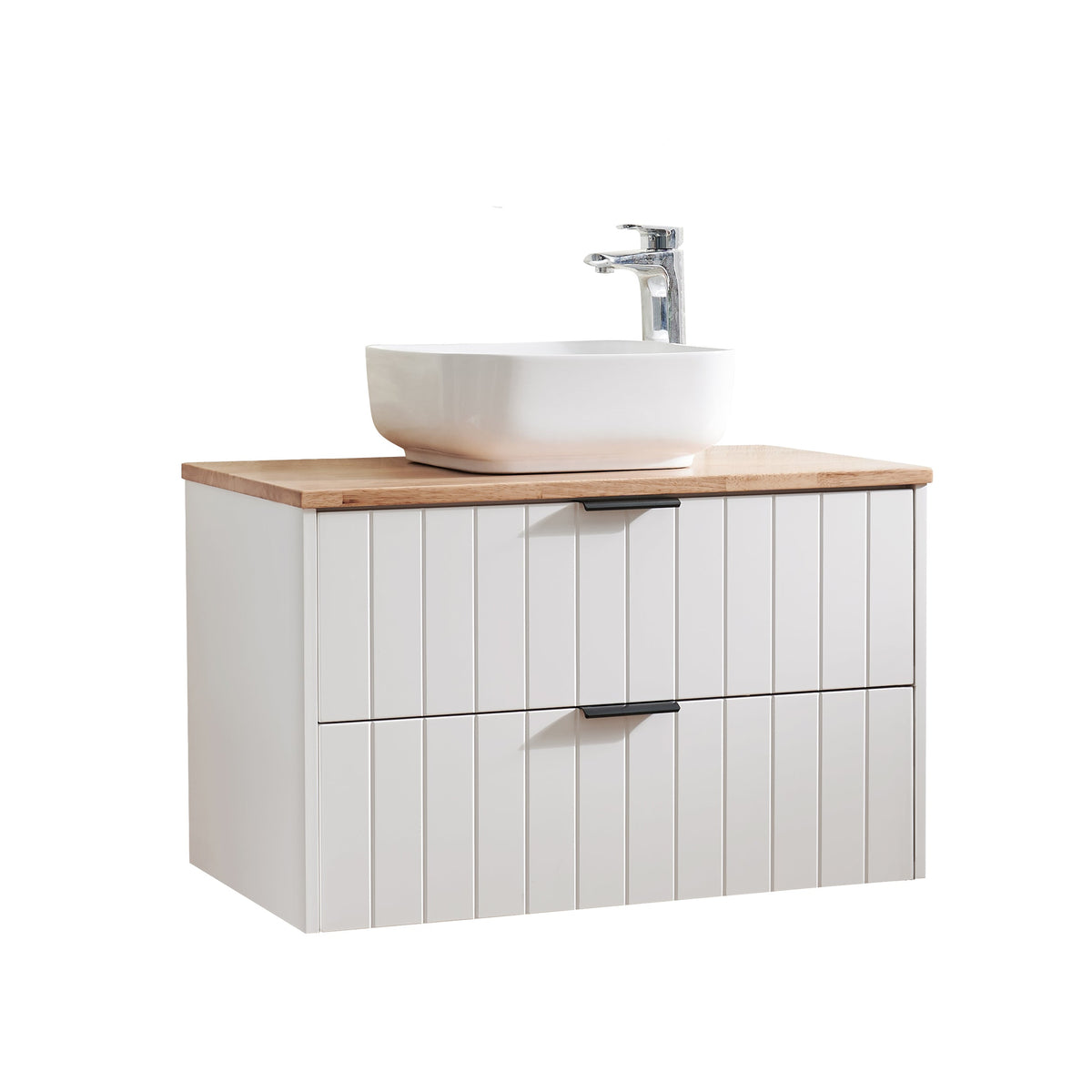 32-Inch Double Drawer Wall-Mounted Bathroom Vanity with Solid Wood Construction