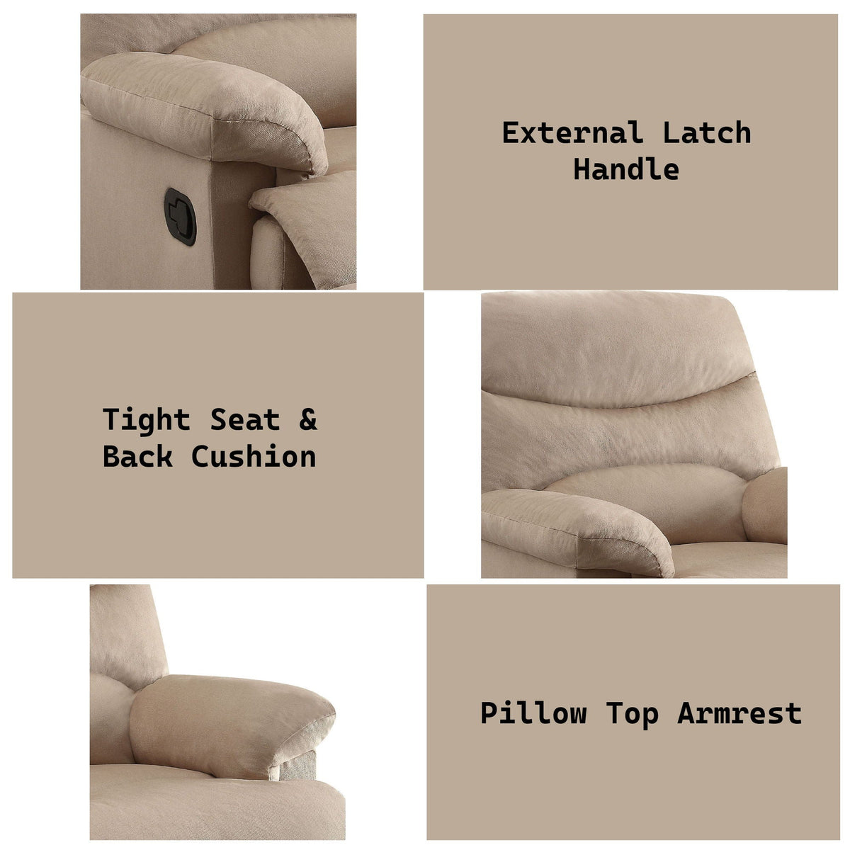 Woven Motion Recliner with Pillow-Top Arms - Available in Dark Brown, Beige, Black, Blue