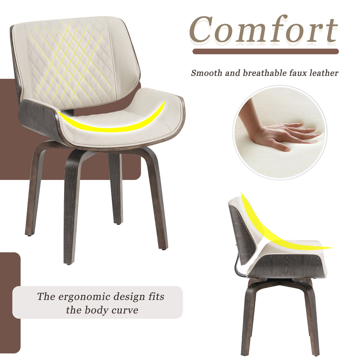 Mid Century Modern Dining Chair Set with 360° Swivel - Beige