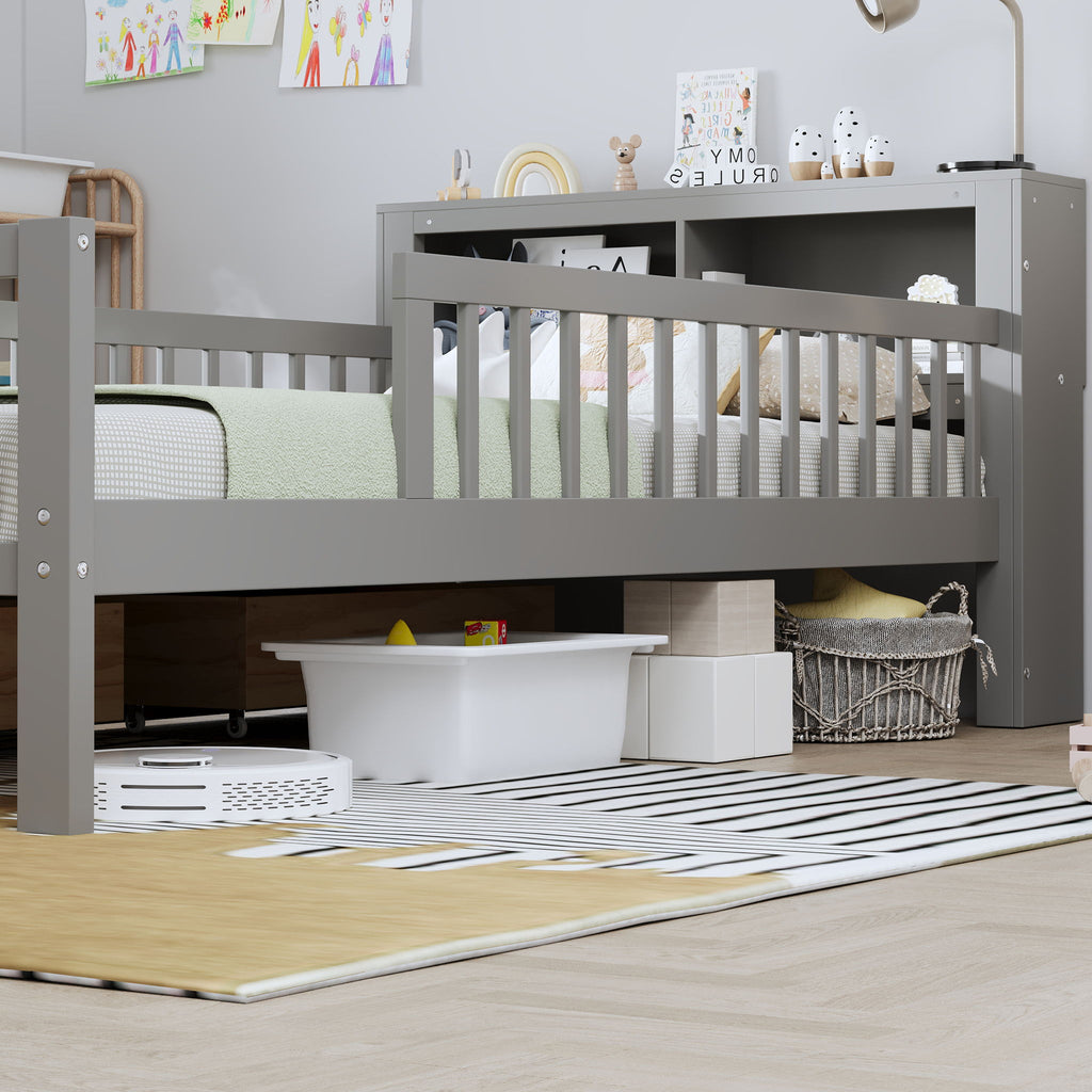 Twin Storage Bed with Headboard Rack & Under-Bed Drawers - Multiple Colors
