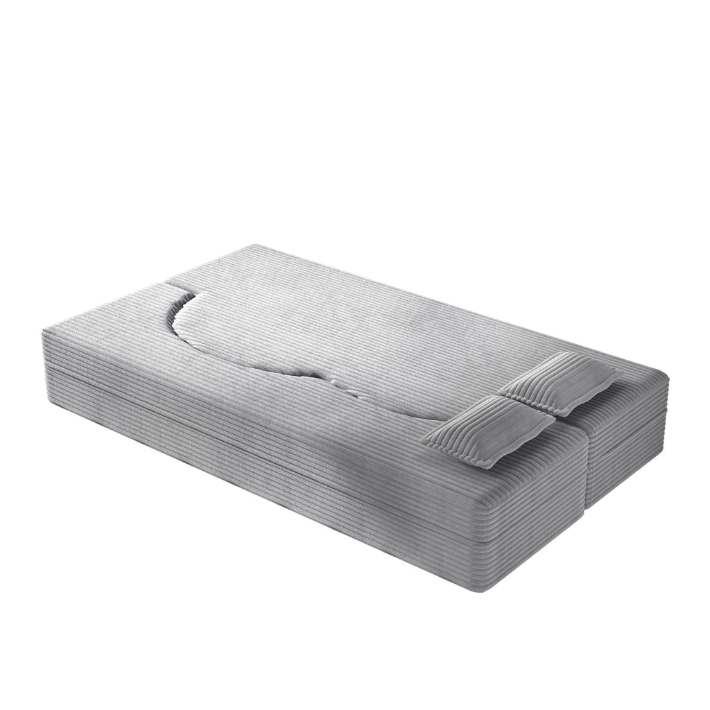 Convertible Floor Sofa with 2 Pillows - Twin Size Corduroy - White or Gray