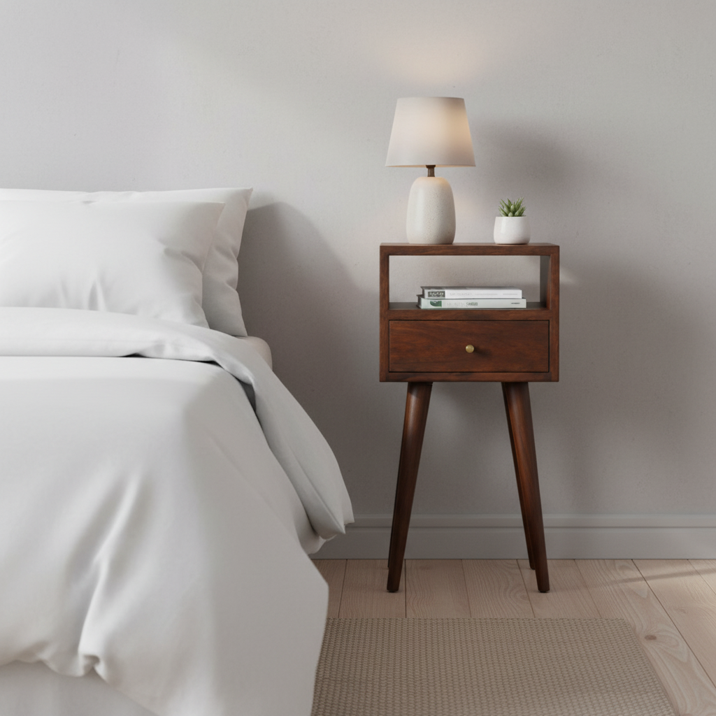 Solid Wood Mini Nightstand with 1 Drawer and Open Slot - Chestnut