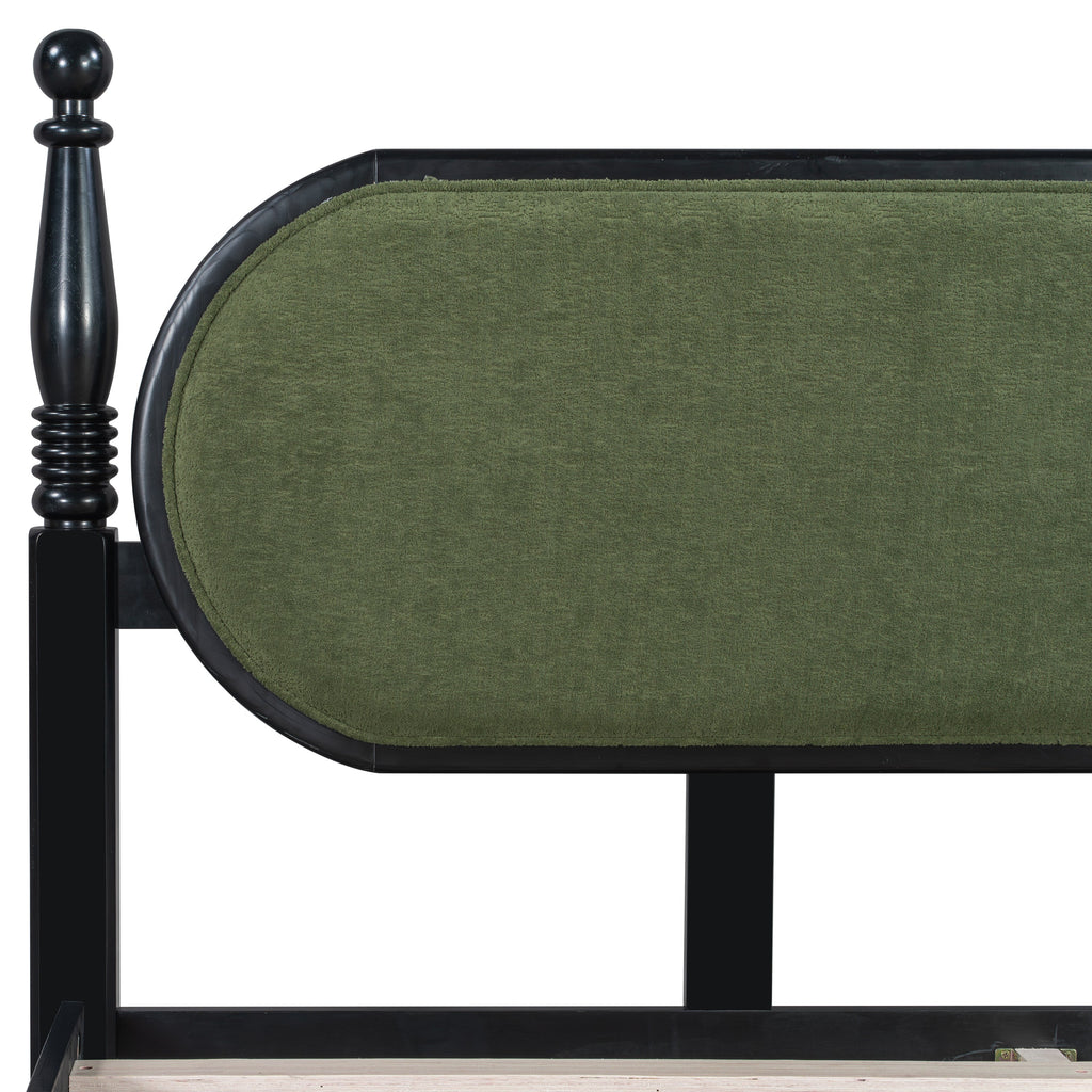 King Bed Frame Solid Wood Platform with Slats - Modern