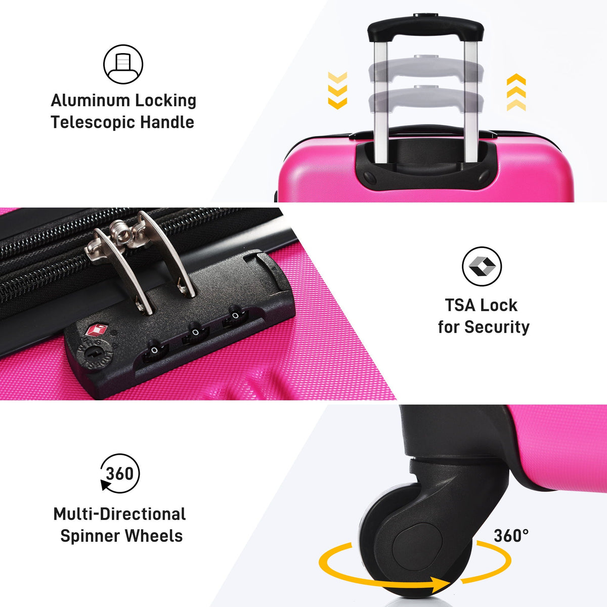 Hardshell Luggage Set with TSA Lock - Pink