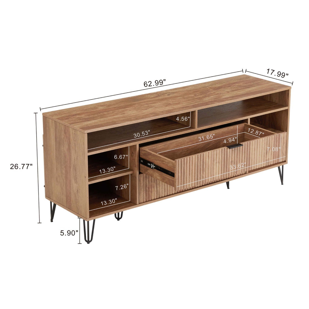 Fluted TV Stand with Storage and Metal Legs - Multiple Colors