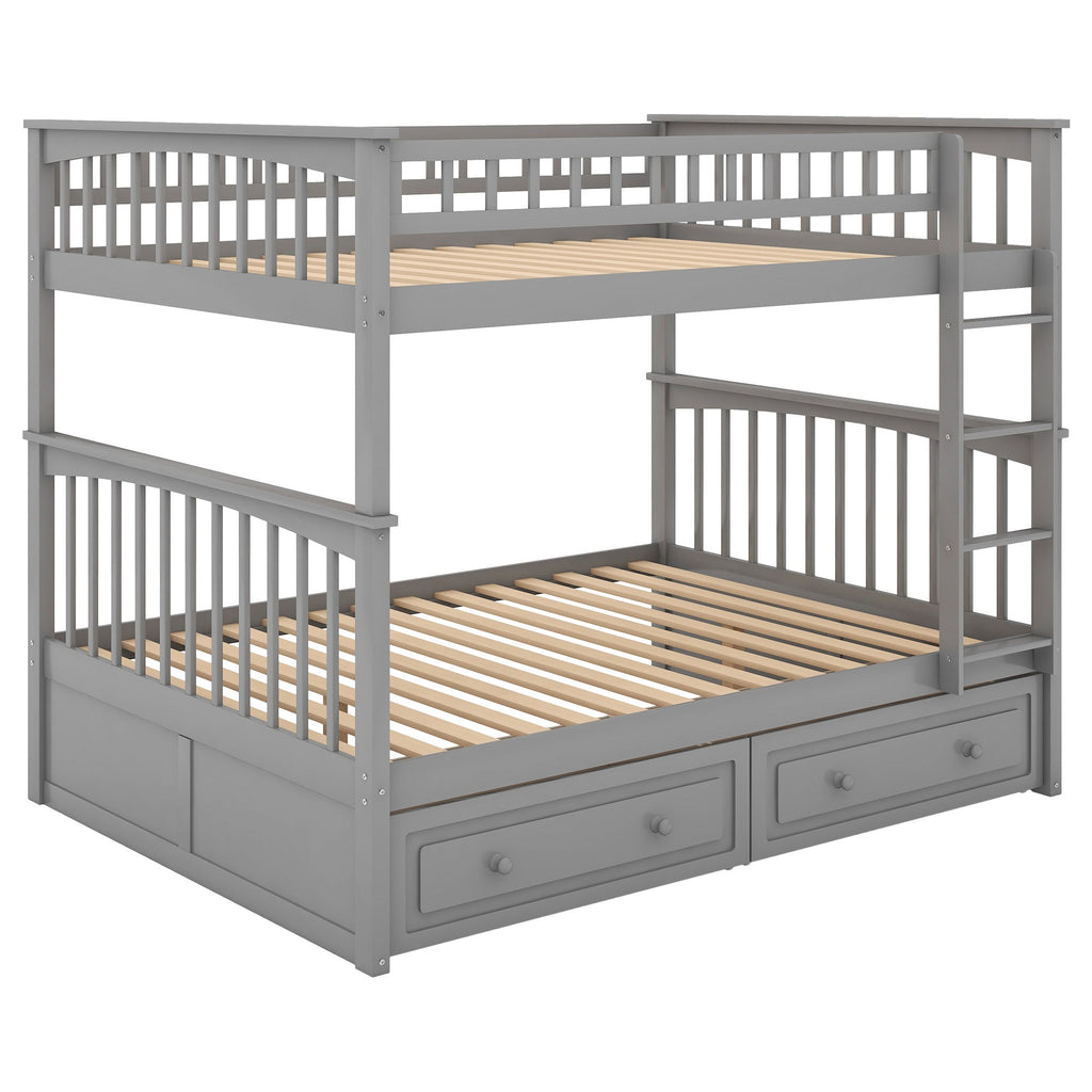 Convertible Bunk Bed With Drawers - Solid Wood with Storage - White, Dark Brown or Dark Gray