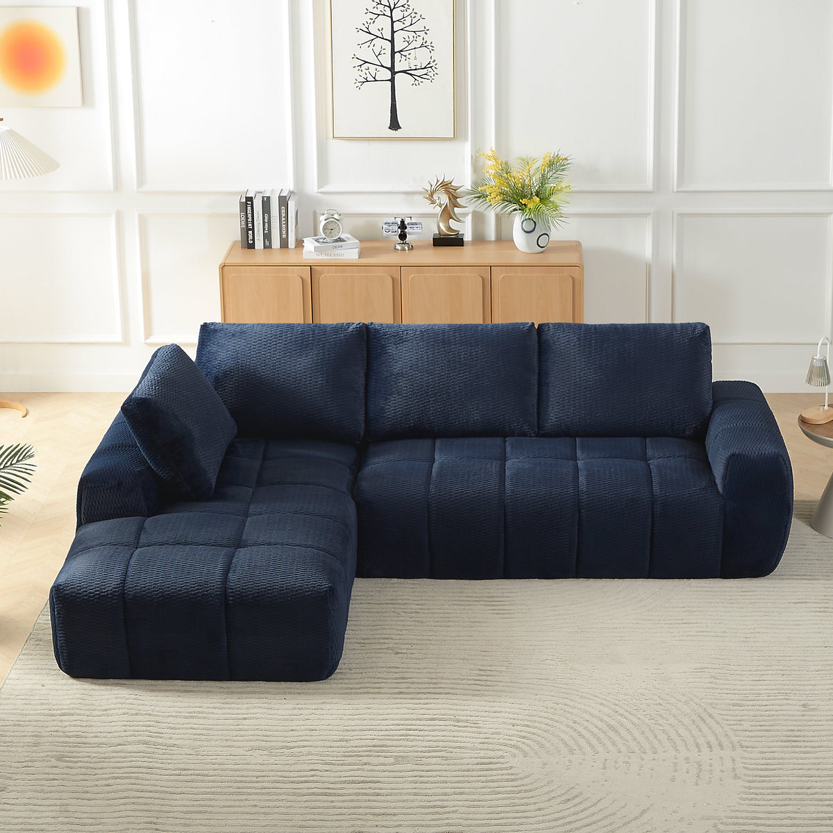 Faux Fur L-Shape Luxury Sectional Oversized Sofa with Plush Comfort - White