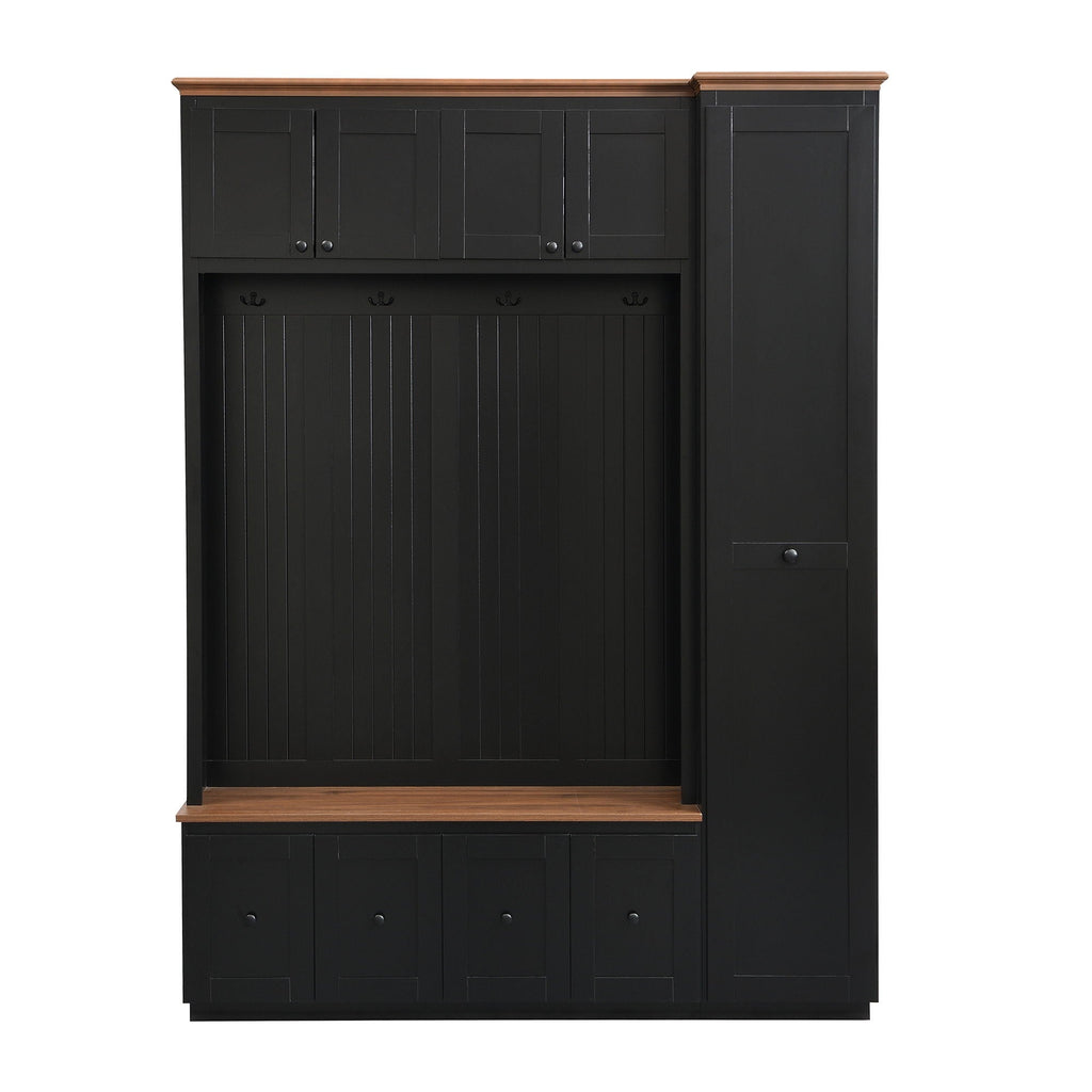 Entryway Hall Tree with Storage Bench and Cabinets – Black or White