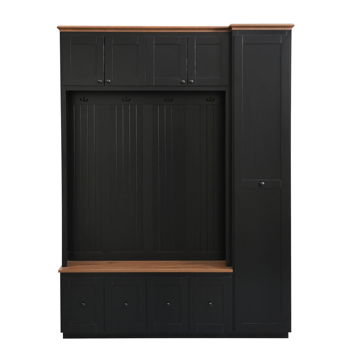 Entryway Hall Tree with Storage Bench and Cabinets – Black or White