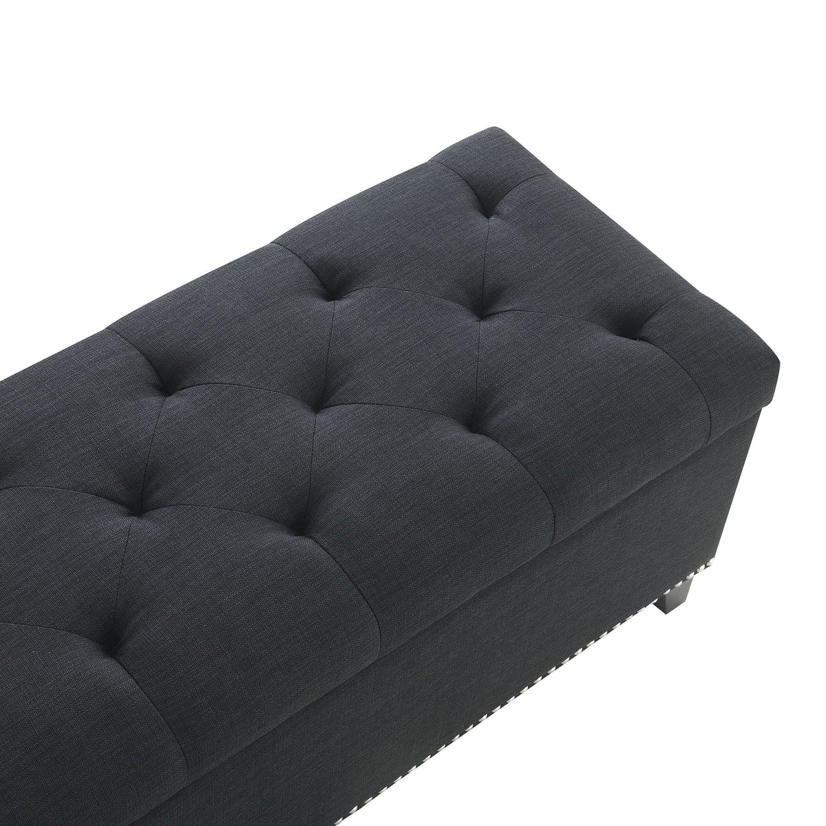 Button-Tufted Storage Ottoman with Safety Close Hinge - Light Brown or Black