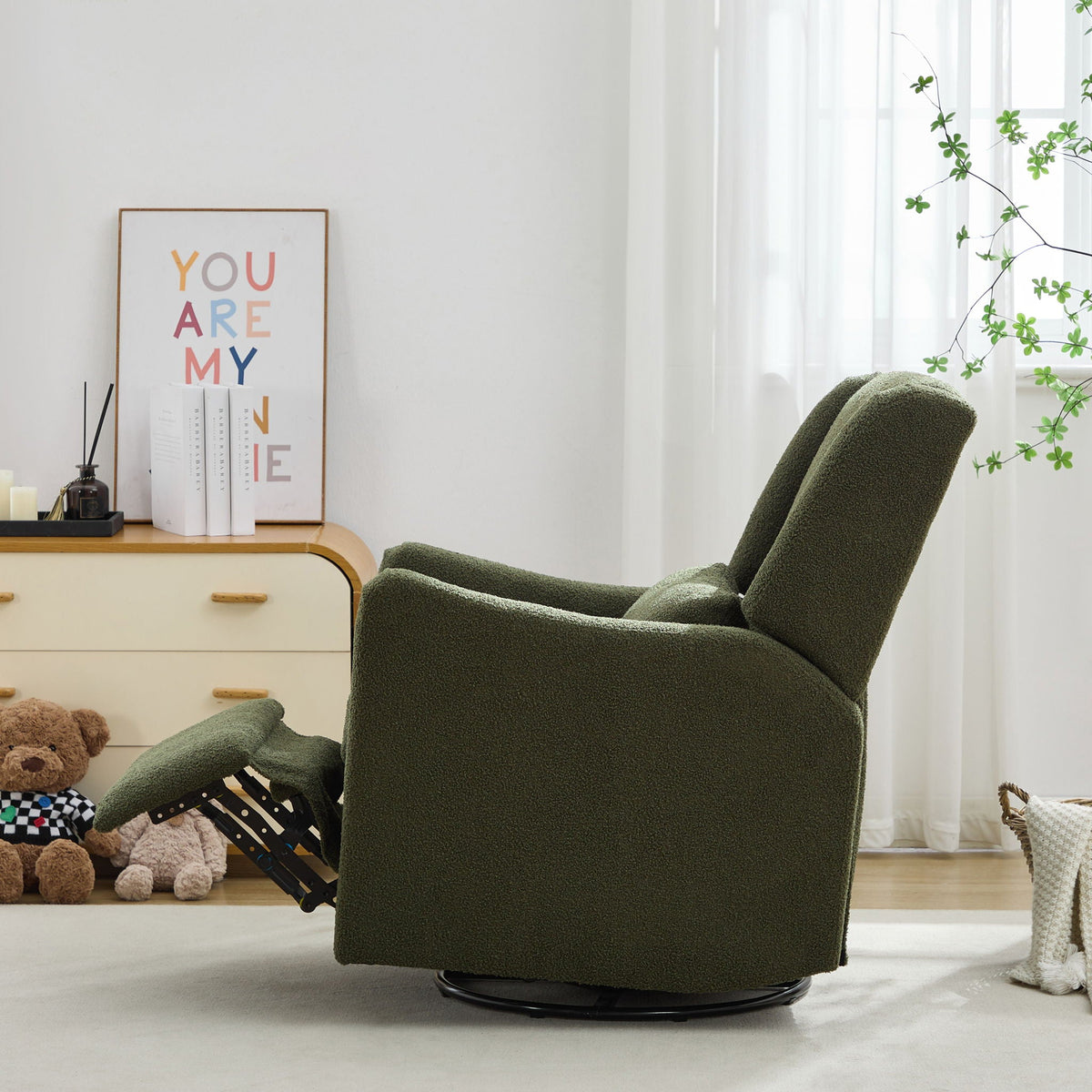 Wide Wingback Swivel Glider Rocker Recliner Chair with 360-Degree Swivel - Dark Green or Beige