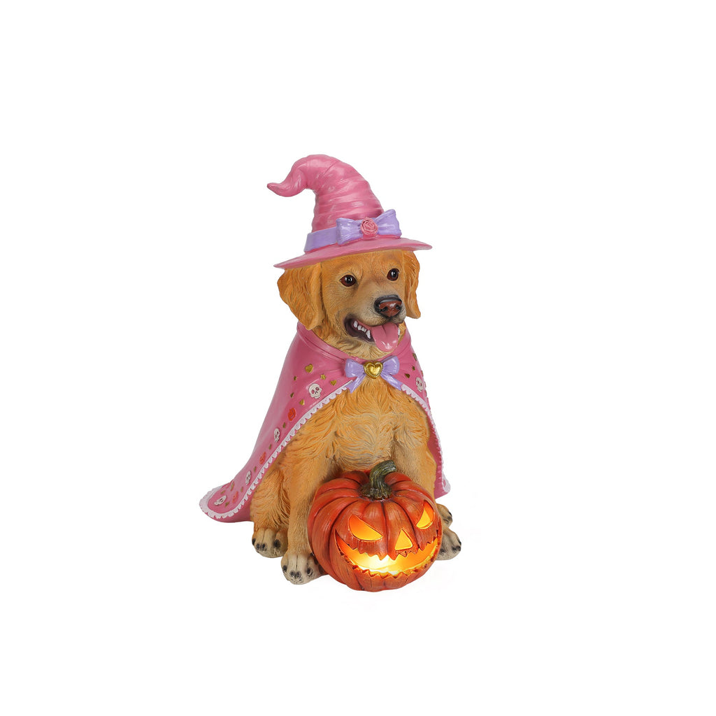 Halloween Golden Retriever Dog Statue with Light-Up Pumpkin - Multicolor
