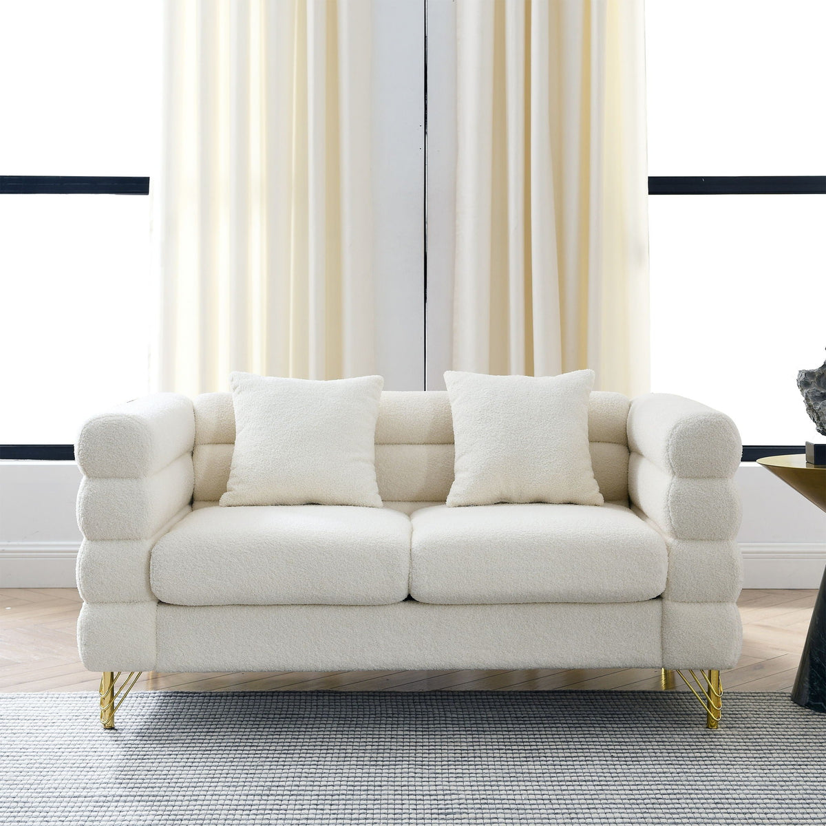 Oversized 2 Seater Sectional Sofa with Deep Seating and 2 Pillows - Dark Green or Beige