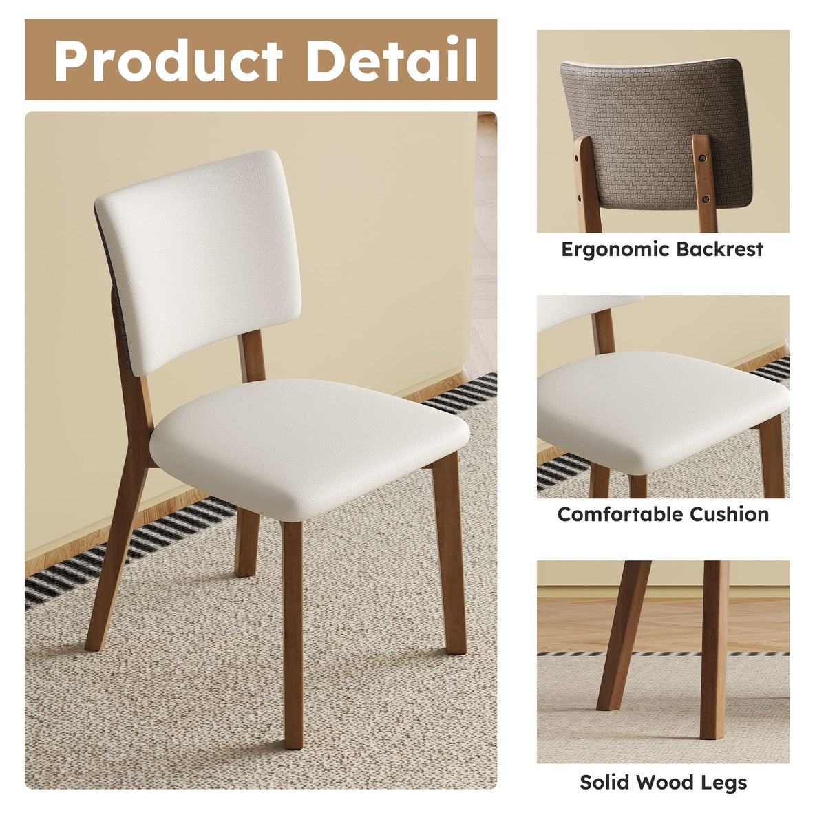 Dining Chair Set of 2 - White / Deep Walnut