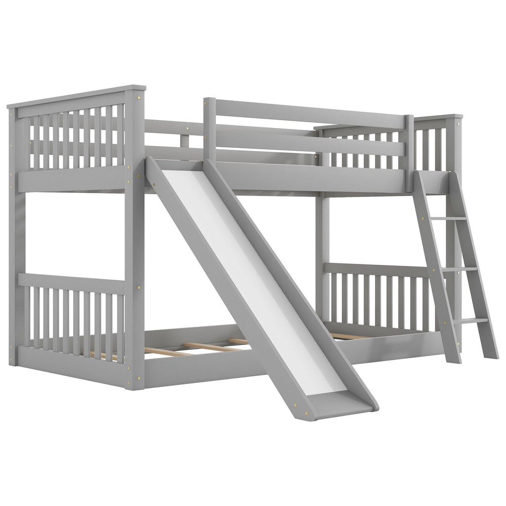 Bunk Bed with Convertible Slide and Ladder - White or Dark Gray