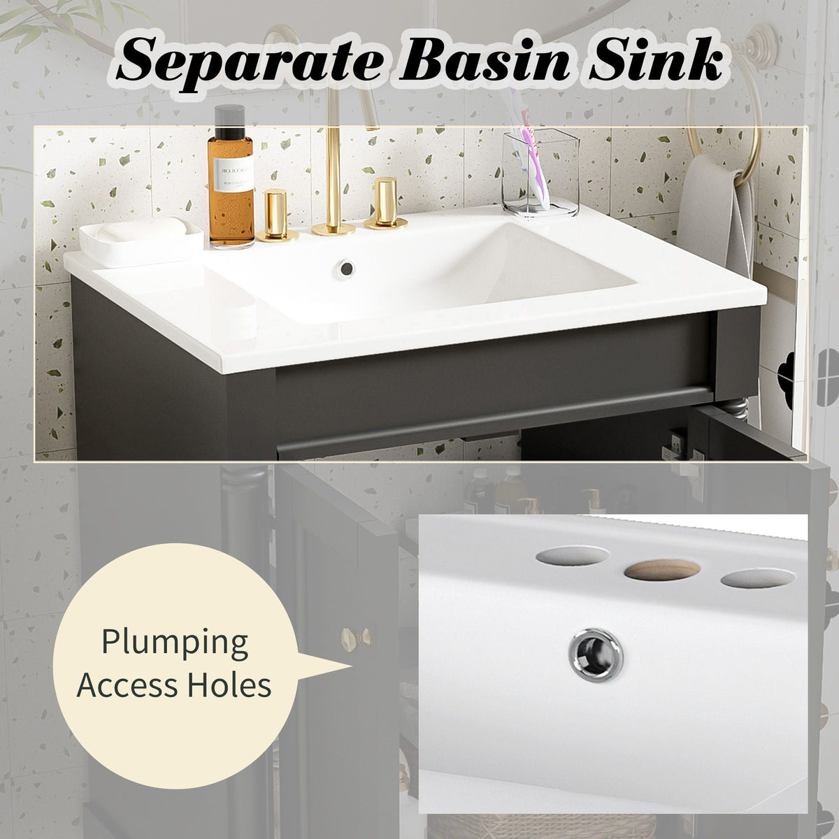 Bathroom Vanity With Top Sink and Two-Tier Storage Cabinet - Multiple Colors