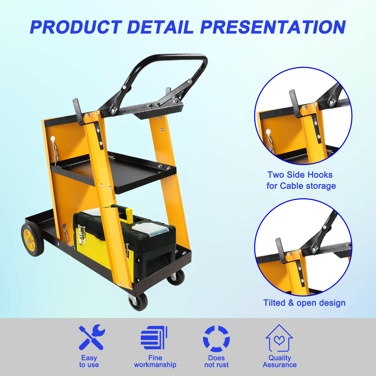 Multi Function 3 Tier Welding Cart with Iron Construction - Black