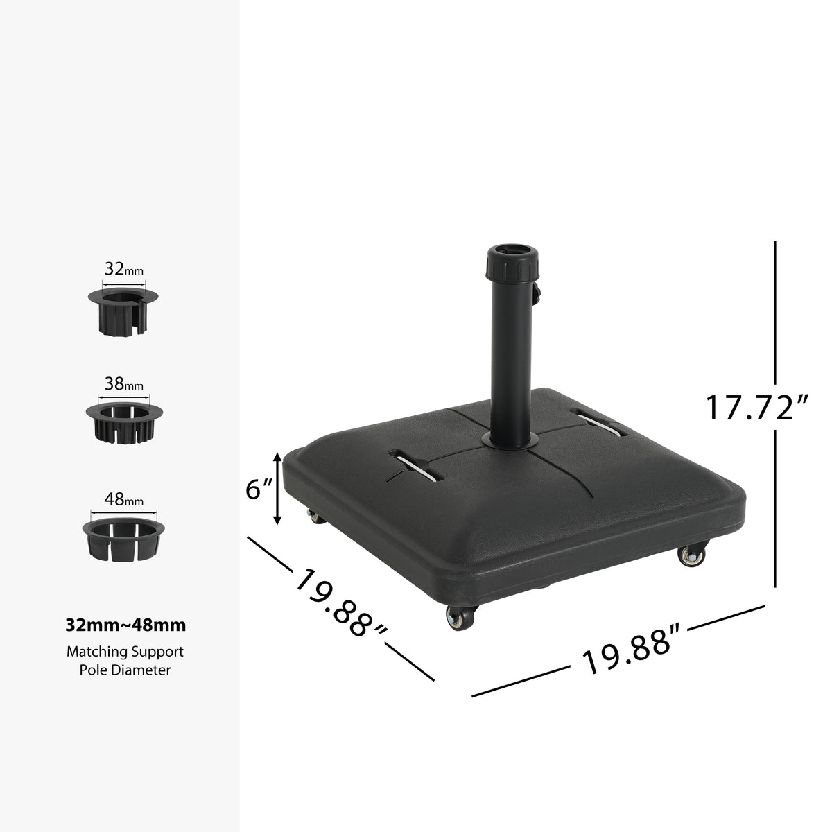 90-Pound Square Outdoor Umbrella Base with Wheels – Resin & Concrete