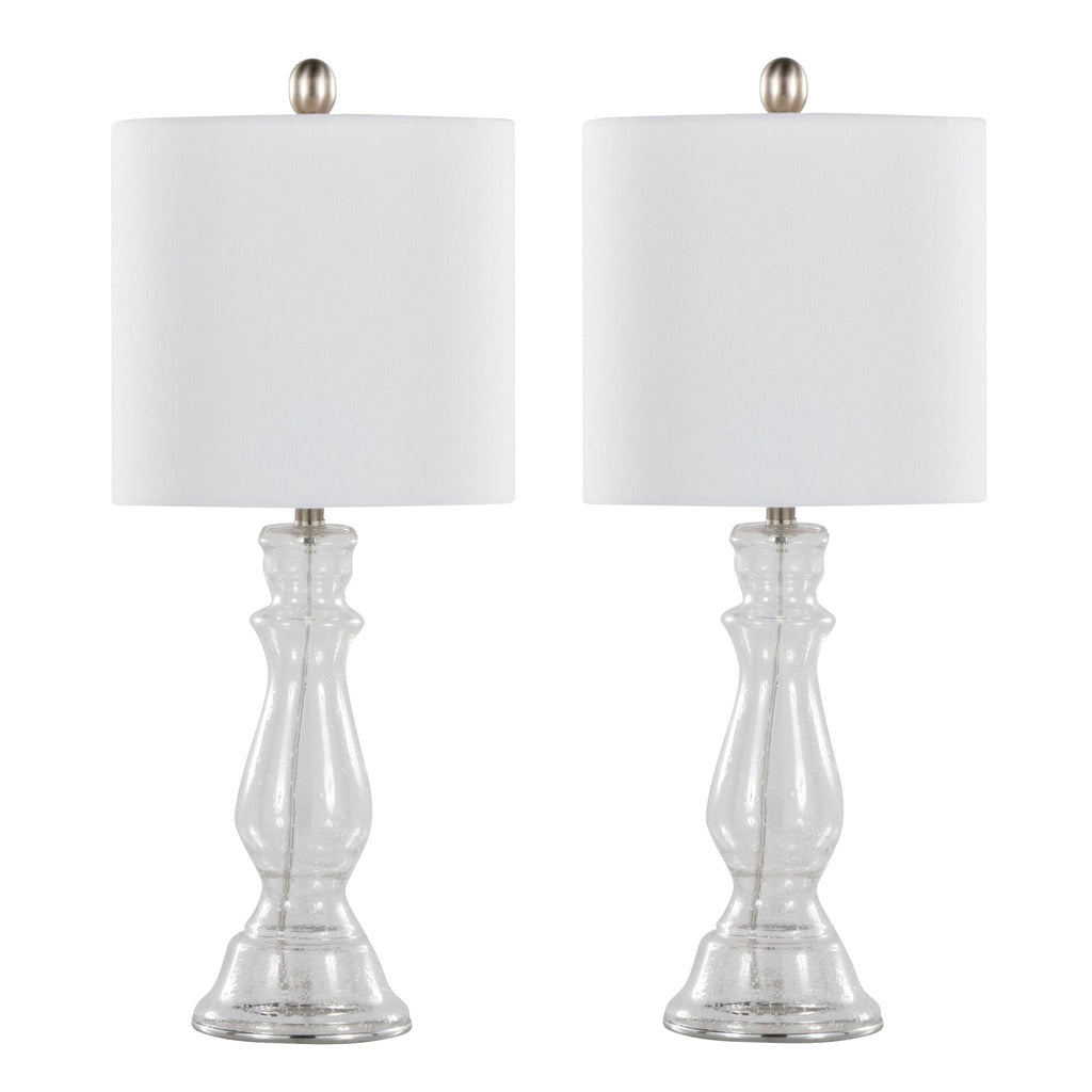 Contemporary Angel Table Lamp Set with Seeded Glass - White or Blue