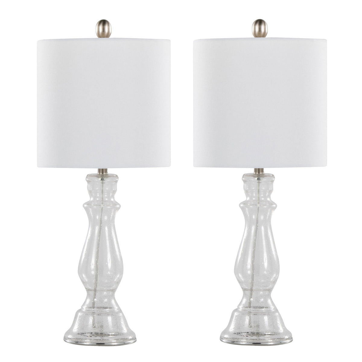 Contemporary Angel Table Lamp Set with Seeded Glass - White or Blue