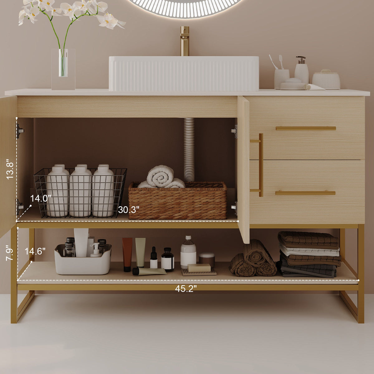 Modern Bathroom Vanity with Ceramic Vessel Sink