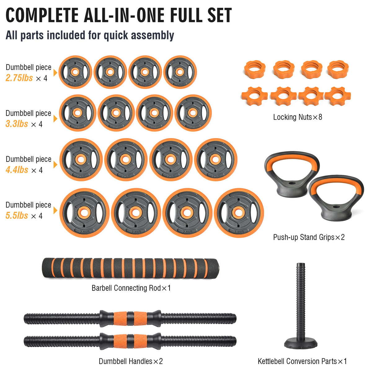 66LB Adjustable Dumbbell Set with Multi-Function Design