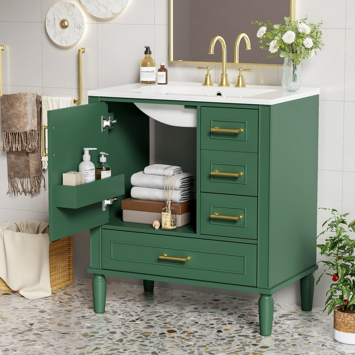 Traditional Bathroom Vanity Set with Soft Close Doors - Multiple Colors