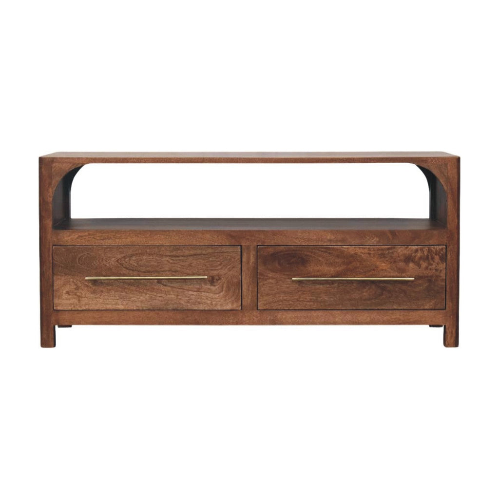 Solid Wood Arc-Line Media Console with Arch Silhouette - Roasted Almond