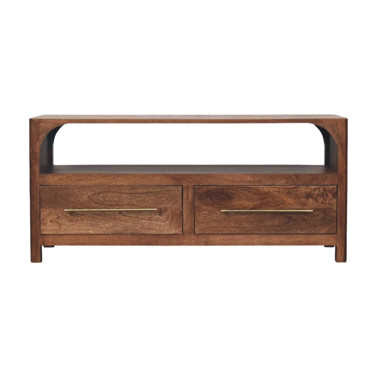 Solid Wood Arc-Line Media Console with Arch Silhouette - Roasted Almond