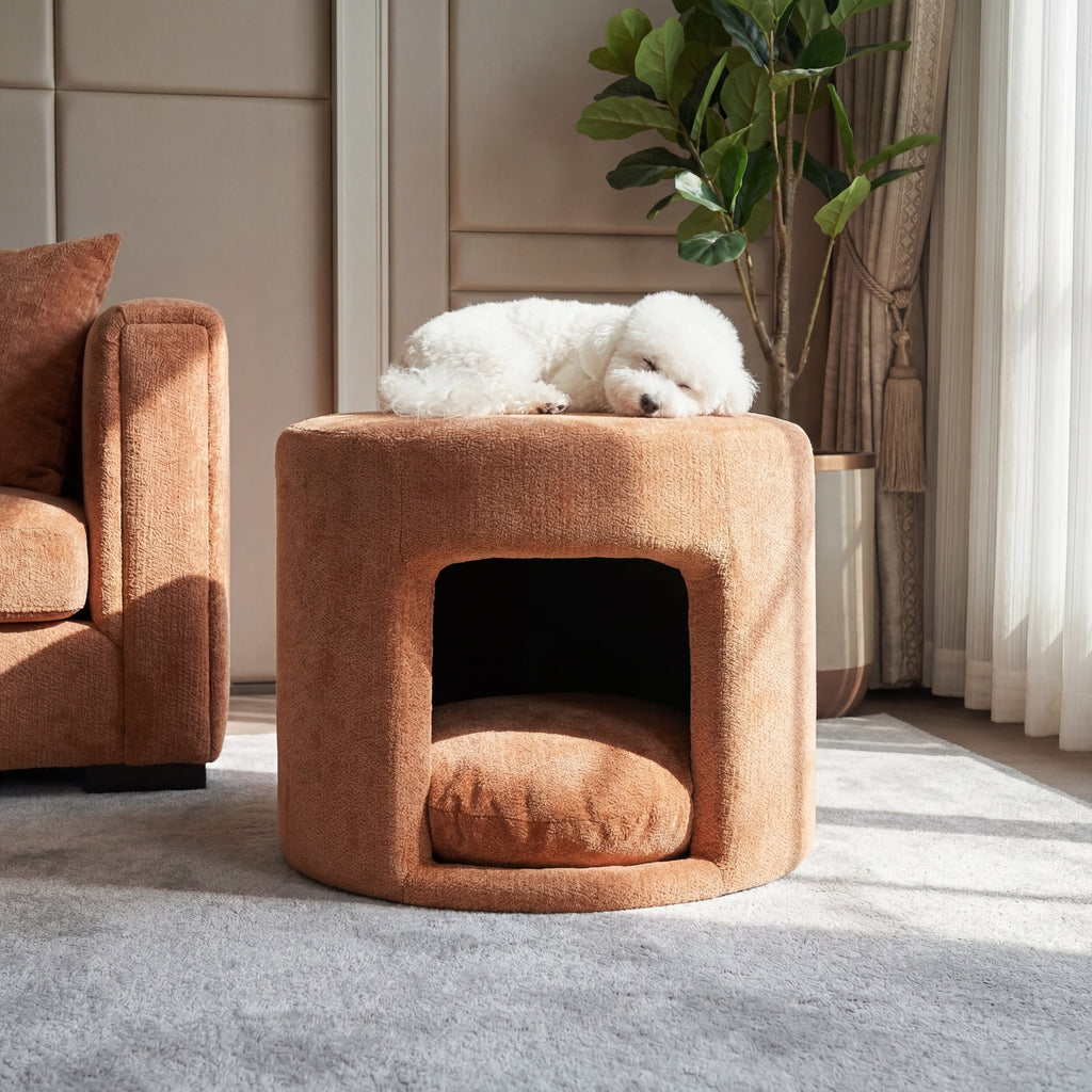 Orange Pet Friendly Ottoman with Removable Cushion and Hidden Pet Nook - Orange
