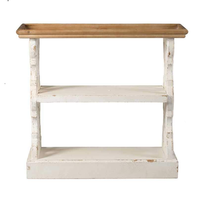 Distressed Wood Shelf Tray Console Table - Brown / Antique White