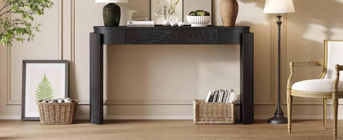 Entryway Table with Storage, Solid Wood Frame - Black or Navy