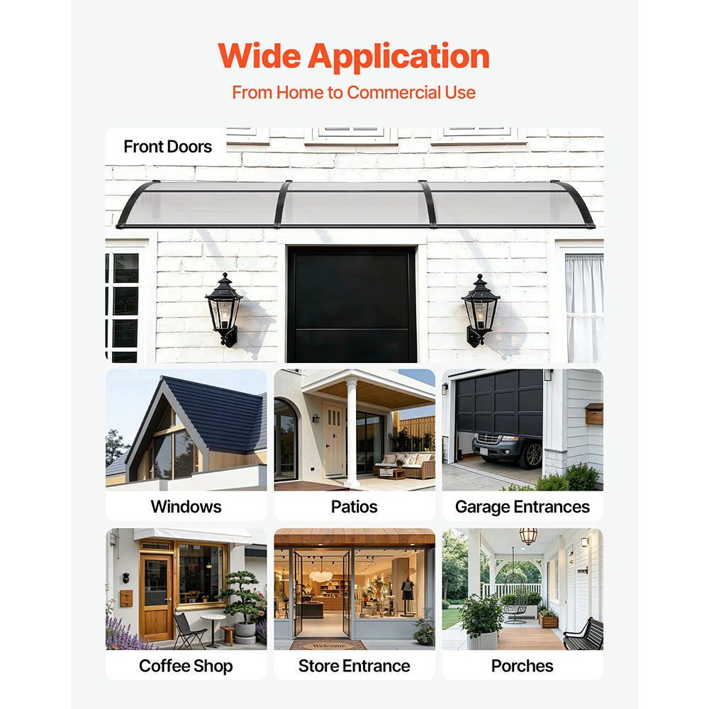 Exterior Front Door Awning with Drainage and ABS Bracket