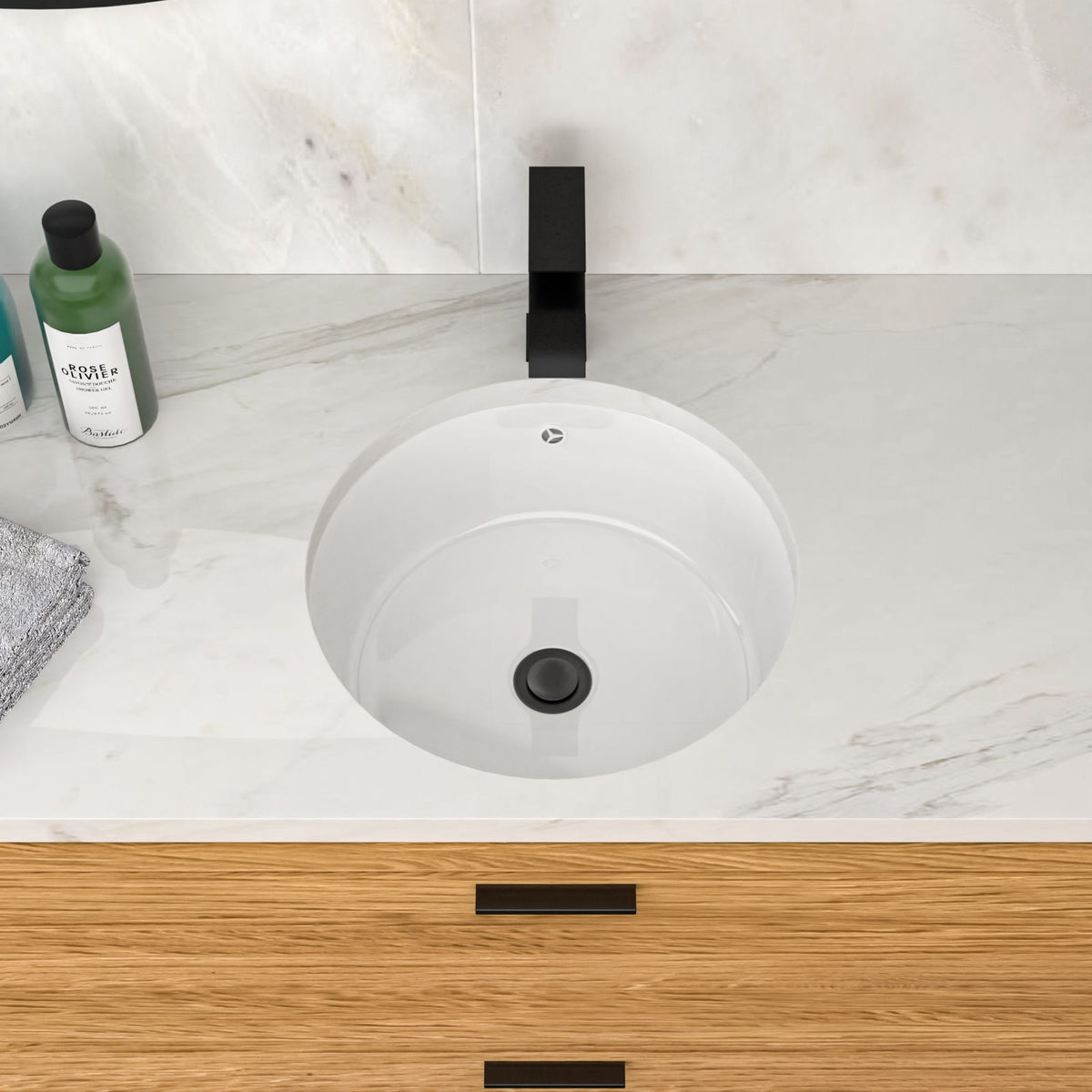 Ceramic Round Undermount Bathroom Sink with Overflow - White