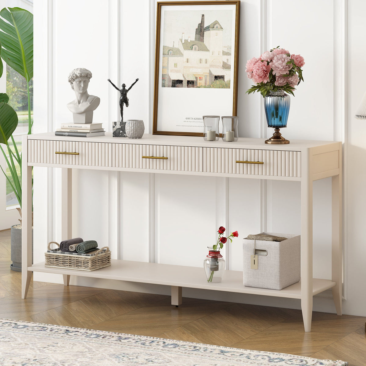 Painted Console Table with 3 Drawers - 60" Wide MDF Storage
