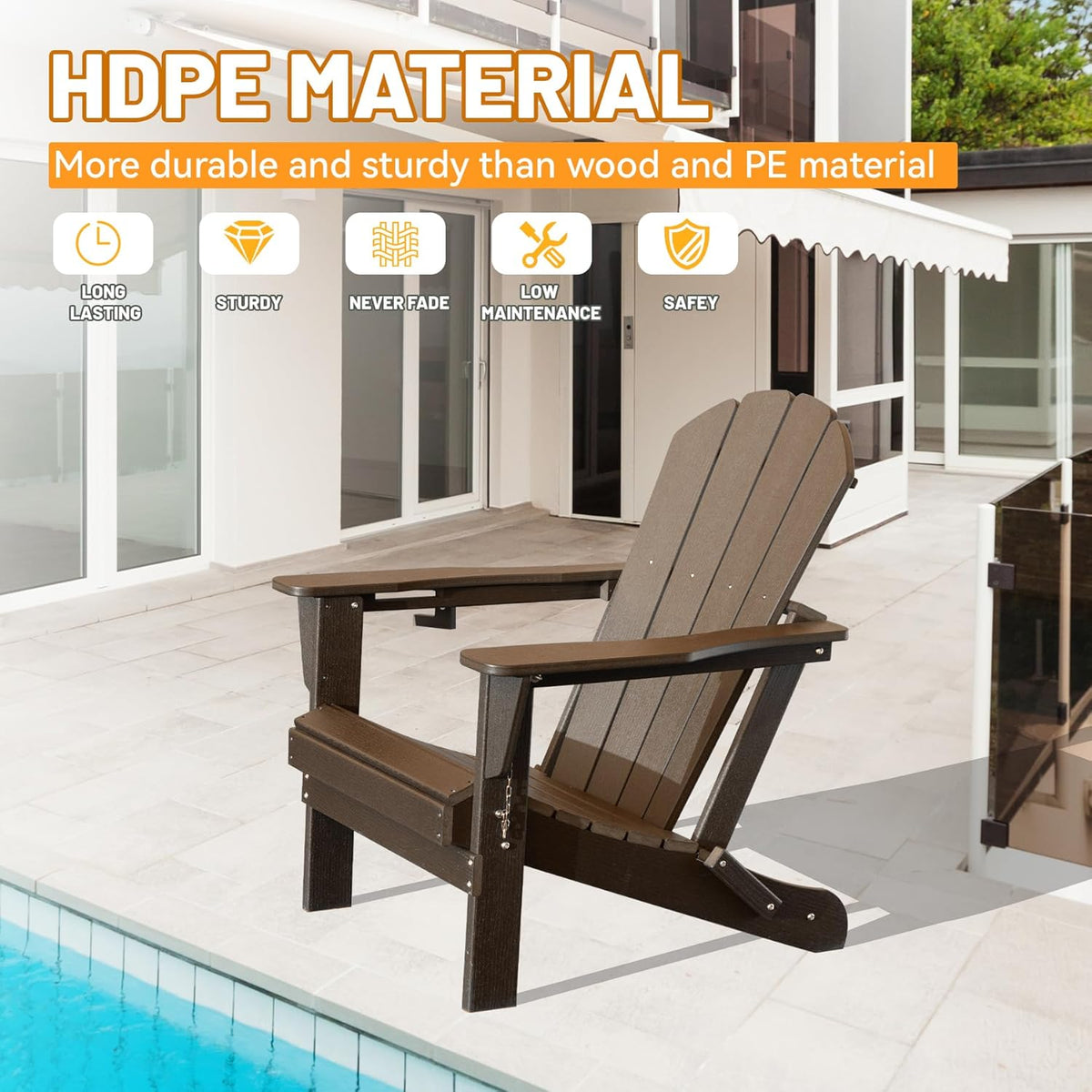 Brown Folding Adirondack Chair with Cup Holder - HDPE Outdoor Seating