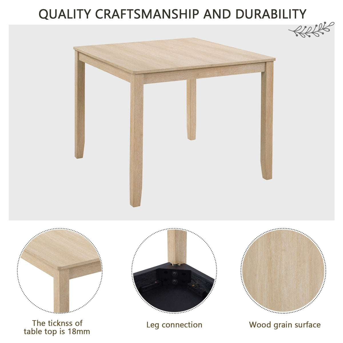 Modern 5-Piece Wooden Dining Table Set with Upholstered Chairs - Light Oak