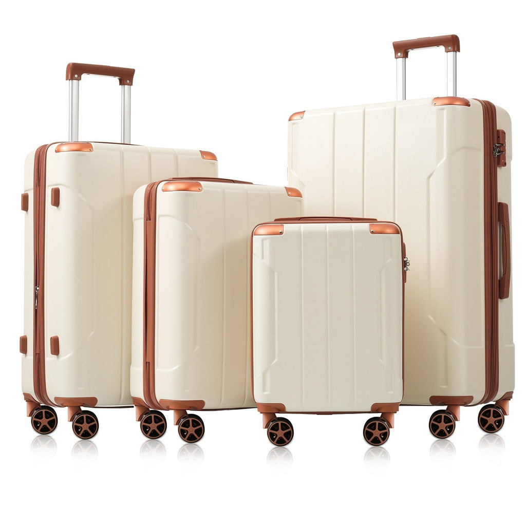 Brown & White Expandable Hardshell 6-Piece Luggage Set with TSA Locks