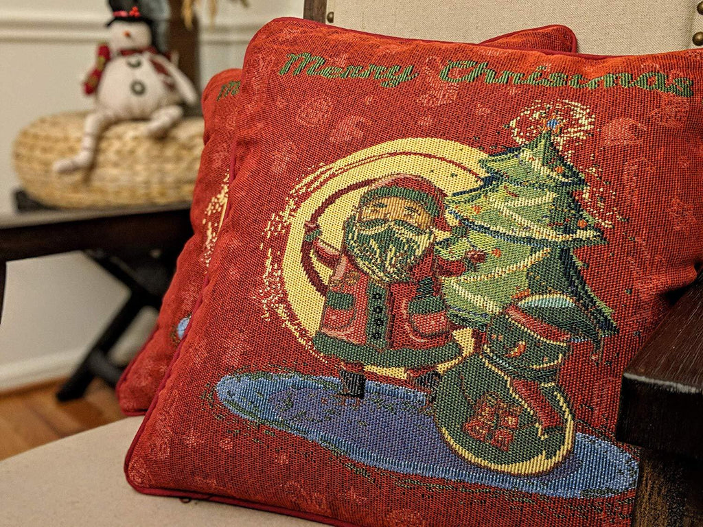 DaDa Bedding Red Santa Claus Christmas Woven Tapestry Throw Pillow Cover - 16" x 16" (17615)