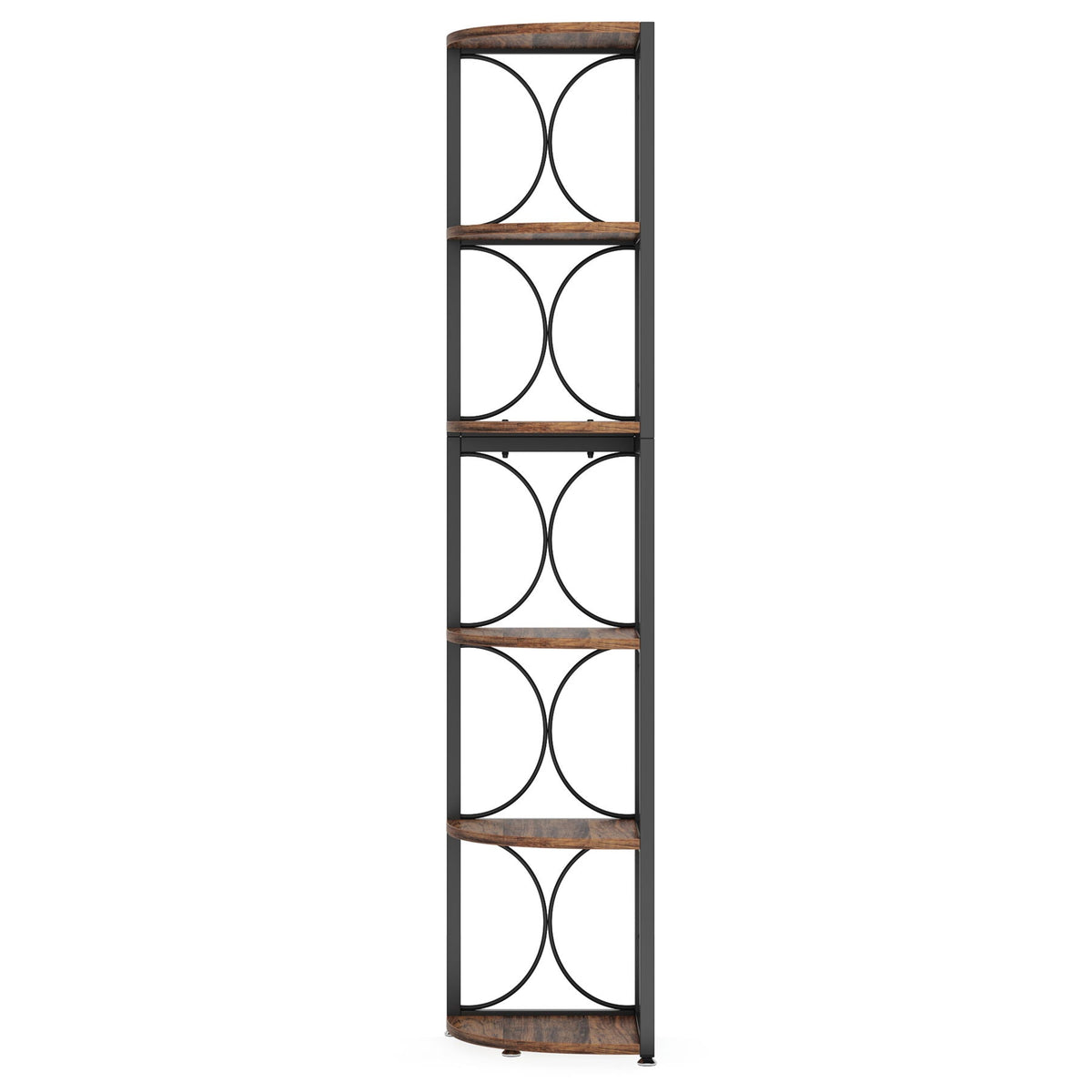 Tall 6 Tier Corner Bookshelf with Durable MDF & Metal Frame - Rustic Brown