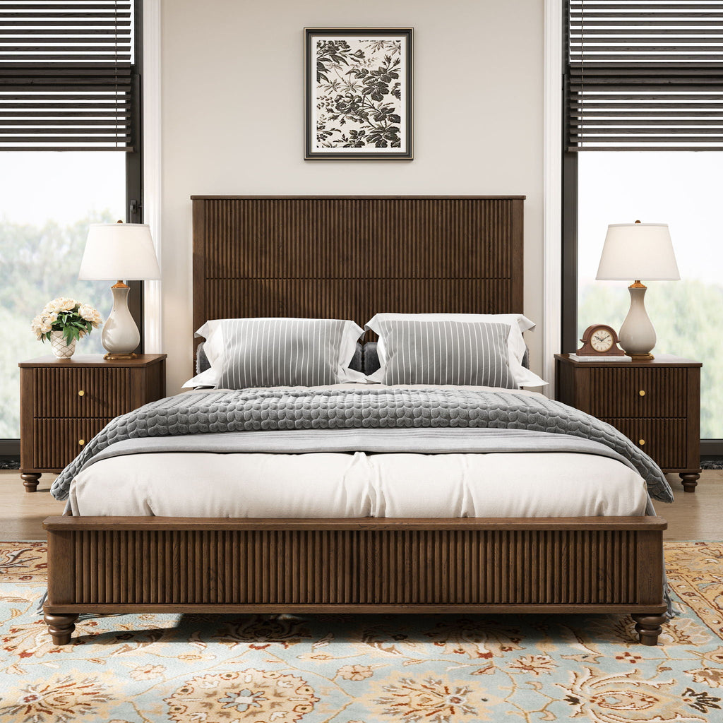Platform Bed Frame with Tall Headboard - Solid Wood, Queen & King Sizes