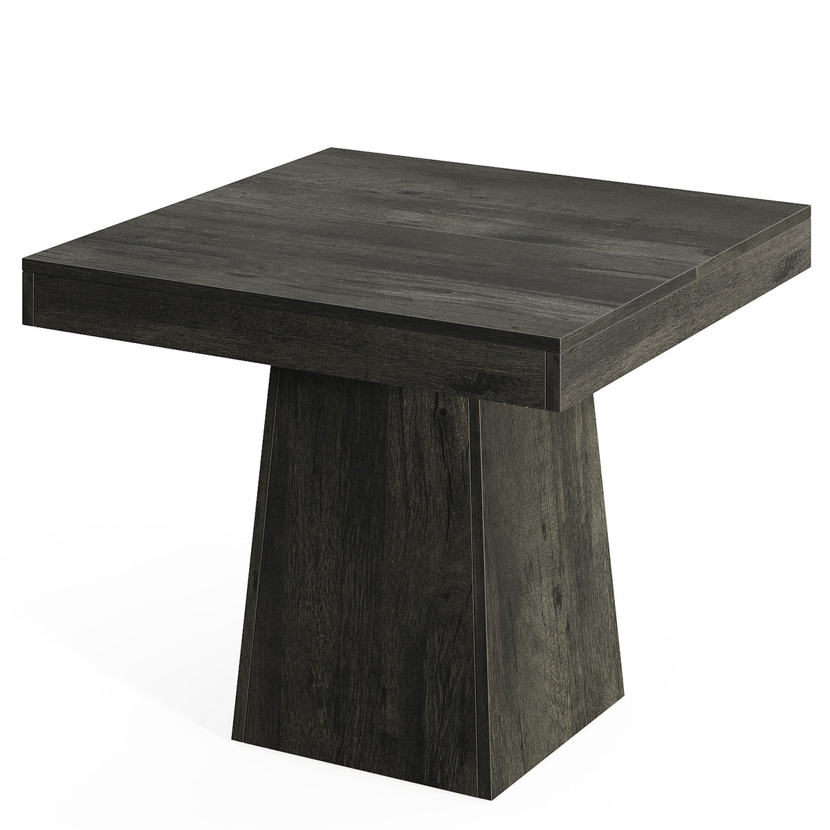 Square Dining Table for 4 with Thick Grain Top and Sturdy Pedestal Base - Gray